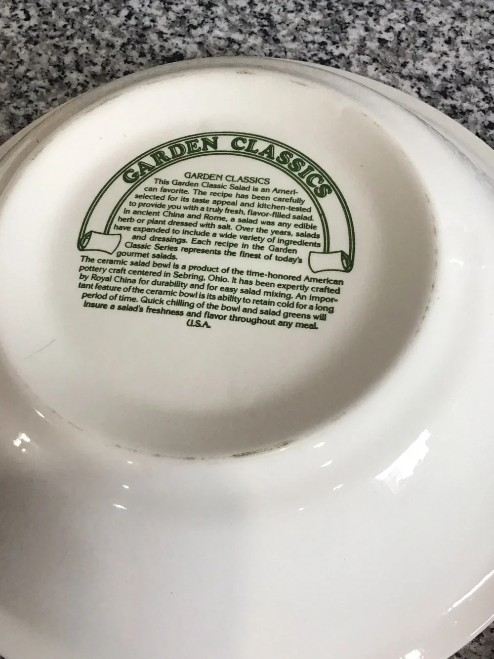 Vintage White Ceramic Salad Bowl with Green Chef's Design